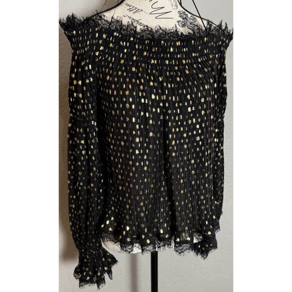 THE KOOPLES Moonlight Black Sheer Golden Metallic Dots Off Shoulder Glam SZ 1(S) - Picture 3 of 10